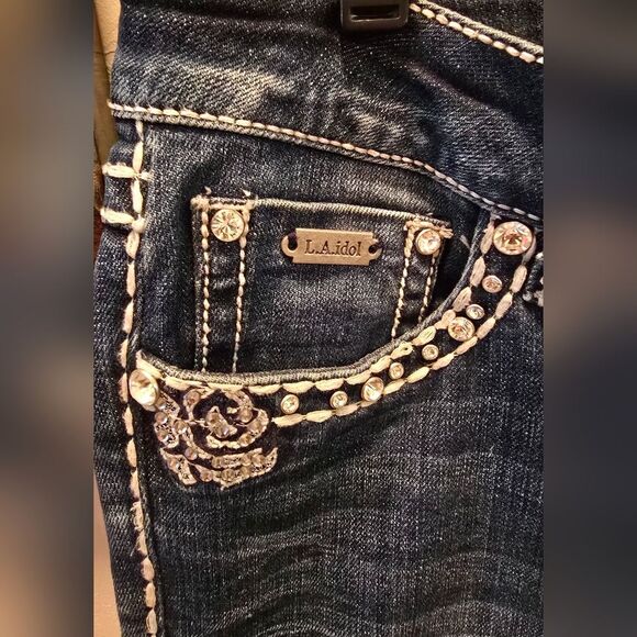 L.A. Idol Dark Blue Embellished Capris 11 - Picture 7 of 8